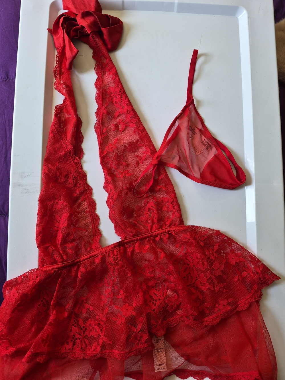 Victoria's Secret Red Lace Halter Babydoll Chemise with Thong